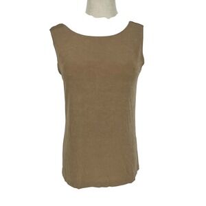 Chicos Traveler Womens Basic Tank Top Tan Sz 0 US 4 XS Sleeveless Scoop Neck Top